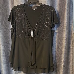 Dressbarn R&M Richards Black Embellished Women's Blouse